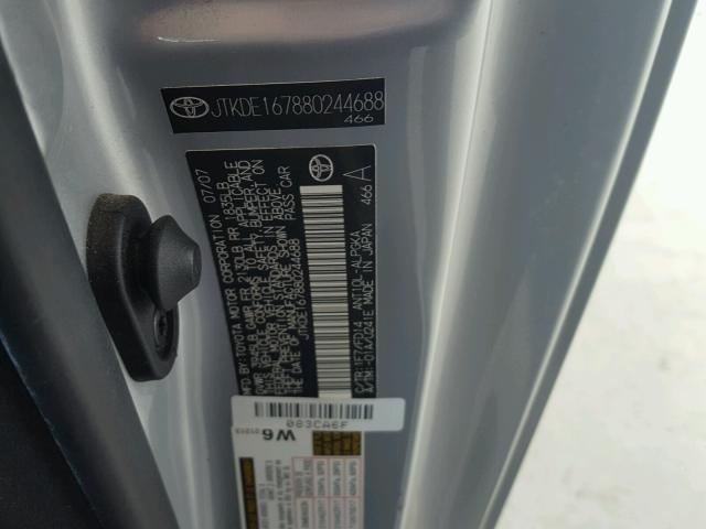 JTKDE167880244688 - 2008 TOYOTA SCION TC 银色 照片 10