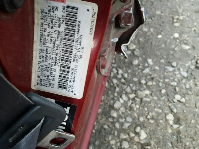 JT2AE09V5S0098555 - 1995 TOYOTA COROLLA BA RED photo 10