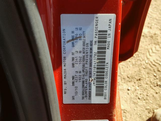 JM1BL1K31B1413782 - 2011 MAZDA SPEED 3 RED photo 10