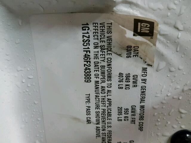 1G1ZS51F46F243889 - 2006 CHEVROLET MALIBU LS 白色 照片 10