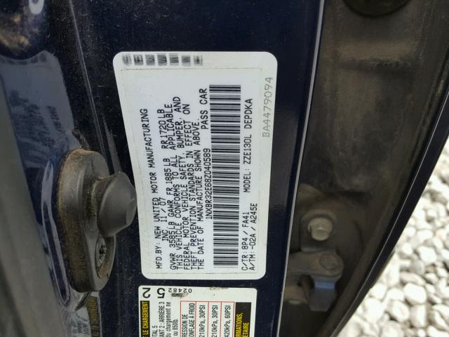 1NXBR32E68Z040589 - 2008 TOYOTA COROLLA CE BLUE photo 10