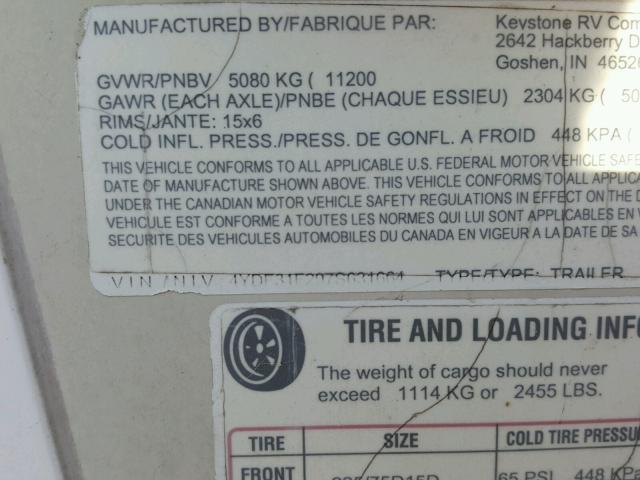 4YDF31F297S631664 - 2007 KEYSTONE OUTBACK WHITE photo 10