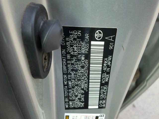 JTDBE32K540279249 - 2004 TOYOTA CAMRY LE SILVER photo 10