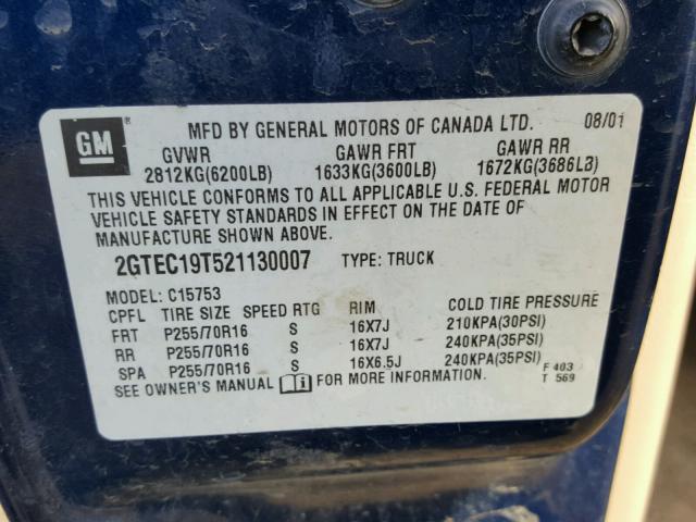 2GTEC19T521130007 - 2002 GMC NEW SIERRA BROWN photo 10