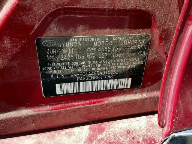 KMHEC4A49BA010752 - 2011 HYUNDAI SONATA HYB RED photo 10