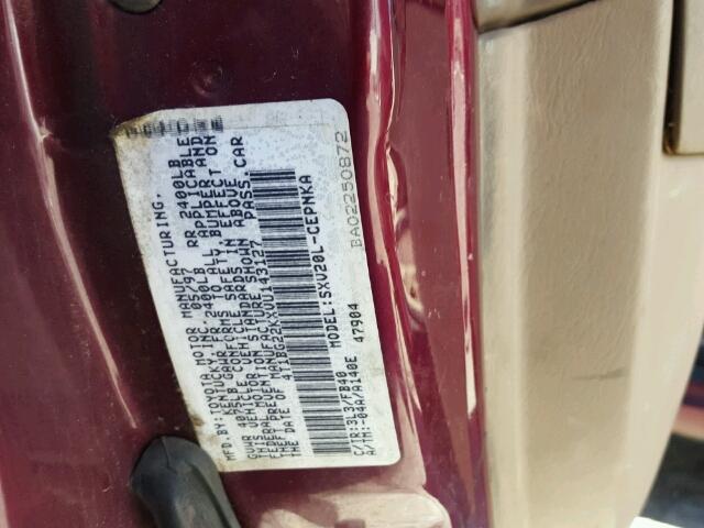 4T1BG22KXVU143127 - 1997 TOYOTA CAMRY CE MAROON photo 10