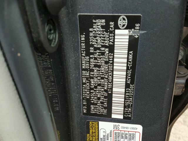 4T1BE46K97U074462 - 2007 TOYOTA CAMRY NEW GRAY photo 10