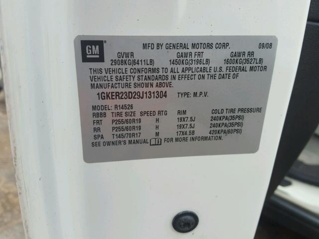 1GKER23D29J131304 - 2009 GMC ACADIA SLT თეთრი ფოტო 10