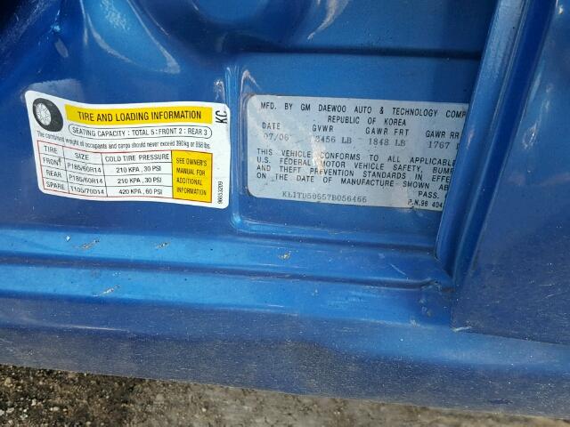 KL1TD56657B056466 - 2007 CHEVROLET AVEO BASE Mavi foto 10