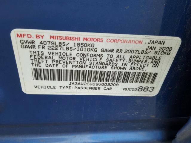 JA3AU26U09U003208 - 2009 MITSUBISHI LANCER ES/ BLUE photo 10