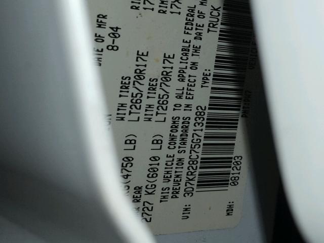 3D7KR28C75G713382 - 2005 DODGE RAM 2500 S WHITE photo 10