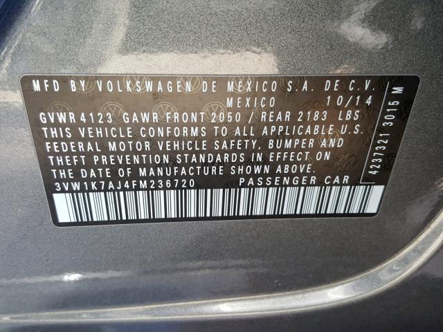 3VW1K7AJ4FM236720 - 2015 VOLKSWAGEN JETTA BASE 灰色 照片 10