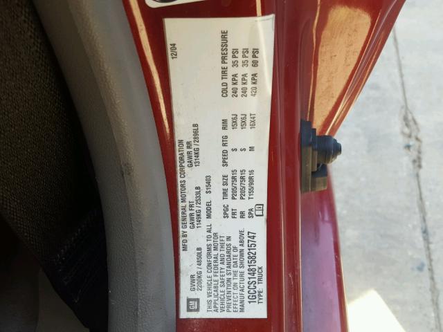 1GCCS148158215747 - 2005 CHEVROLET COLORADO MAROON photo 10