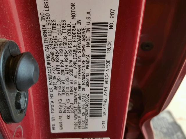 5TEKU72N38Z489052 - 2008 TOYOTA TACOMA DOU RED photo 10