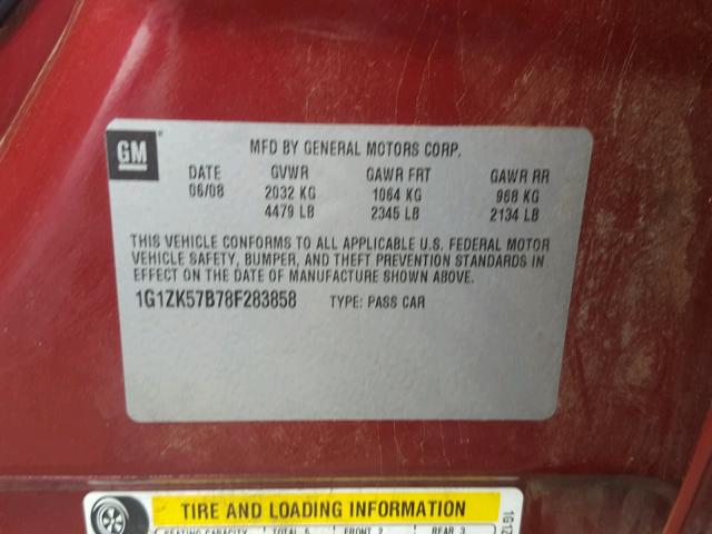 1G1ZK57B78F283858 - 2008 CHEVROLET MALIBU LTZ 红色 照片 10