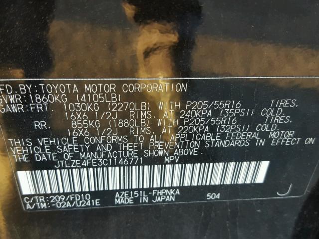 JTLZE4FE3C1146771 - 2012 TOYOTA SCION XB BLACK photo 10