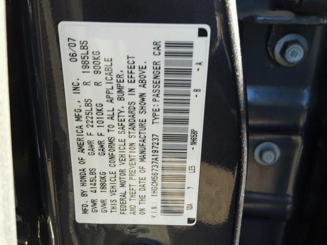 1HGCM56737A197237 - 2007 HONDA ACCORD EX BLUE photo 10