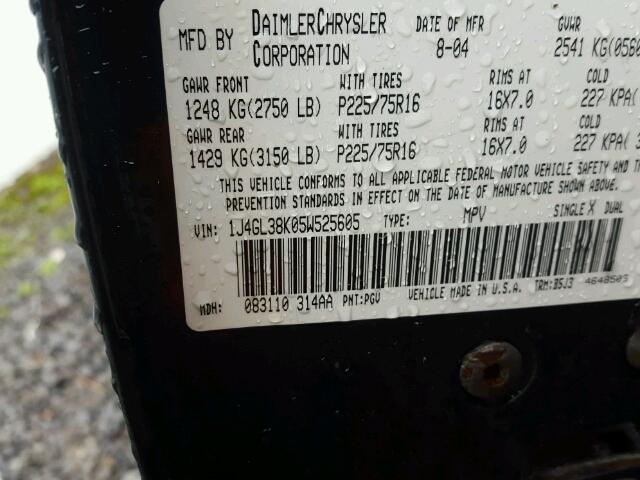 1J4GL38K05W525605 - 2005 JEEP LIBERTY RE GREEN photo 10