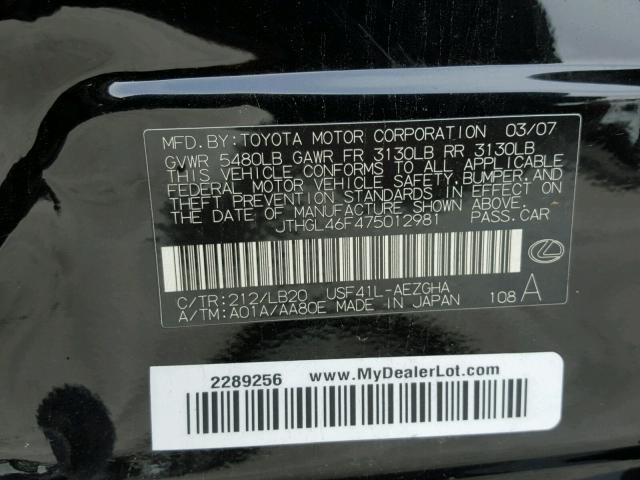 JTHGL46F475012981 - 2007 LEXUS LS 460L BLACK photo 10