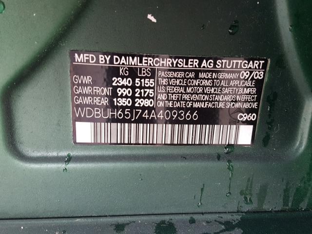 WDBUH65J74A409366 - 2004 MERCEDES-BENZ E 320 GREEN photo 10