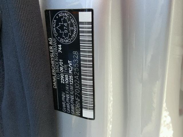 WDBNF70J02A255328 - 2002 MERCEDES-BENZ S 430 SILVER photo 10