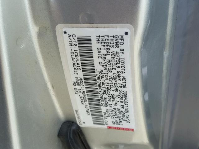 JT2BF28K0Y0289152 - 2000 TOYOTA CAMRY LE SILVER photo 10