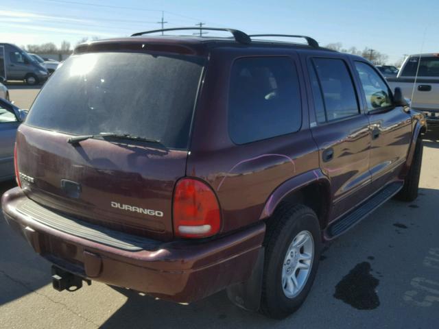 1B4HS48N72F204182 - 2002 DODGE DURANGO SL MAROON photo 4