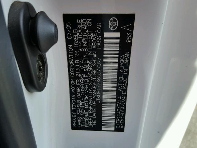 JTKDE177X60077097 - 2006 TOYOTA SCION TC 白色 照片 10