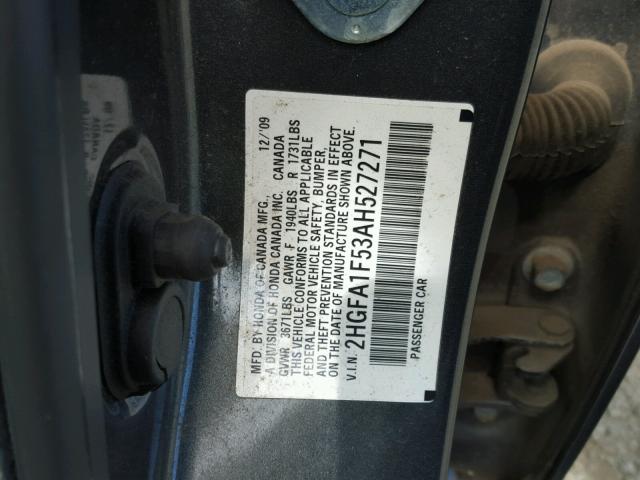 2HGFA1F53AH527271 - 2010 HONDA CIVIC LX CHARCOAL photo 10