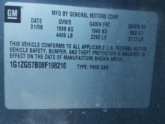 1G1ZG57B08F198216 - 2008 CHEVROLET MALIBU LS ლურჯი ფოტო 10