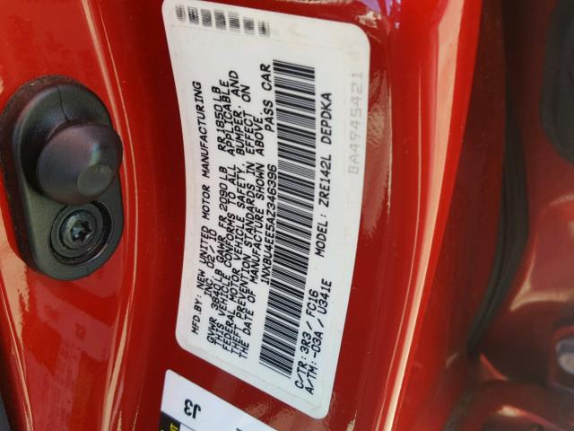 1NXBU4EE5AZ346396 - 2010 TOYOTA COROLLA BA RED photo 10