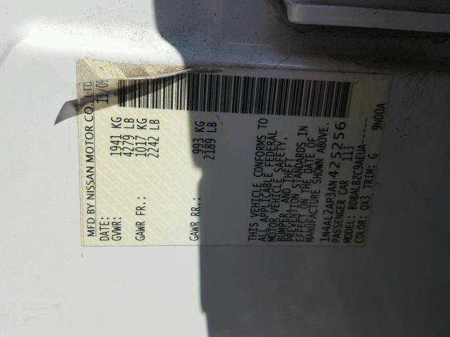 1N4AL2AP3AN425256 - 2010 NISSAN ALTIMA BAS WHITE photo 10