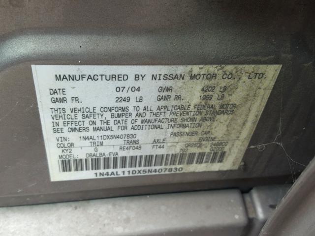 1N4AL11DX5N407830 - 2005 NISSAN ALTIMA S BROWN photo 10