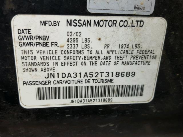 JN1DA31A52T318689 - 2002 NISSAN MAXIMA GLE BLACK photo 10