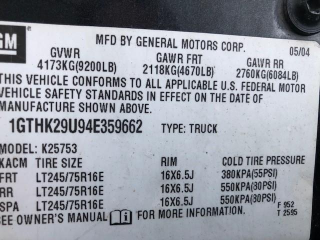 1GTHK29U94E359662 - 2004 GMC SIERRA K25 GRAY photo 10