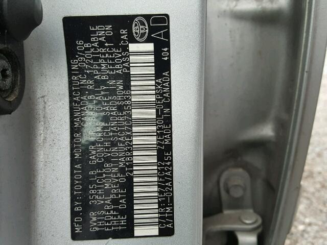 2T1BR32EX7C735836 - 2007 TOYOTA COROLLA CE SILVER photo 10