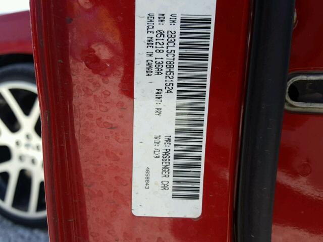 2B3CL5CT8BH521524 - 2011 DODGE CHARGER R/ RED photo 10