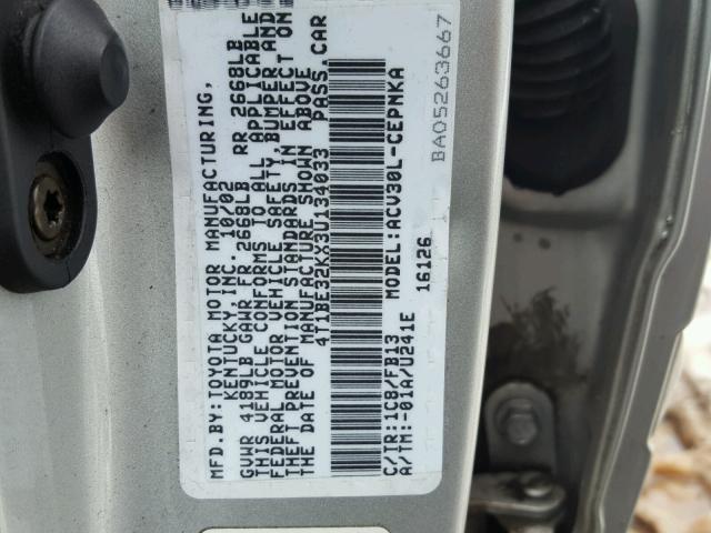 4T1BE32KX3U134033 - 2003 TOYOTA CAMRY LE SILVER photo 10