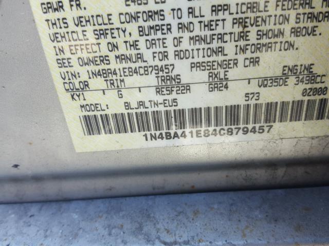 1N4BA41E84C879457 - 2004 NISSAN MAXIMA SE SILVER photo 10