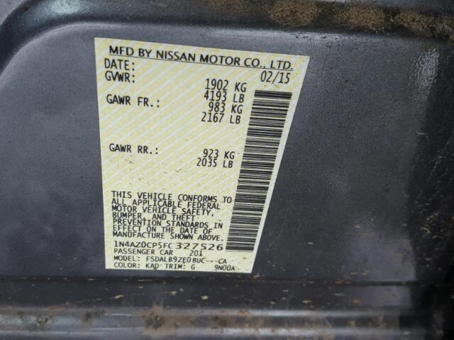 1N4AZ0CP5FC327526 - 2015 NISSAN LEAF S SILVER photo 10