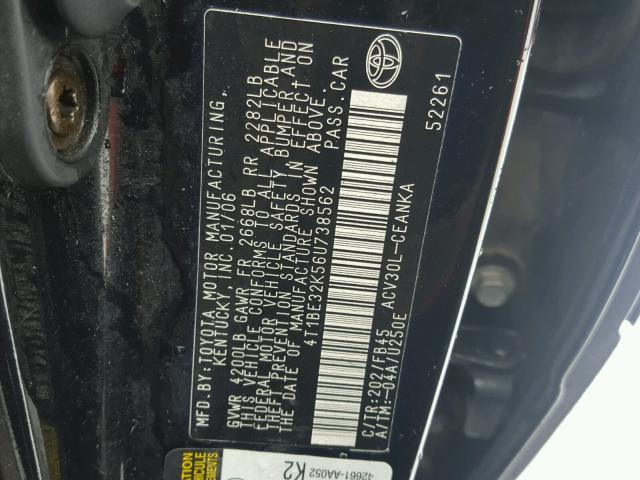 4T1BE32K56U738562 - 2006 TOYOTA CAMRY LE BLACK photo 10