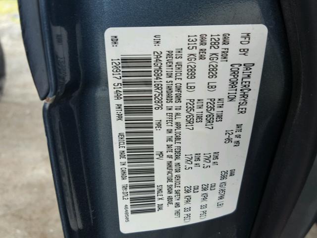 2A4GM68416R752876 - 2006 CHRYSLER PACIFICA T GREEN photo 10