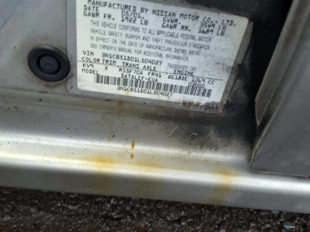 3N1CB51D01L504027 - 2001 NISSAN SENTRA XE GRAY photo 10