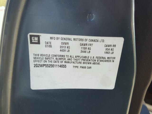 2G2WP552561114655 - 2006 PONTIAC GRAND PRIX Синій фото 10