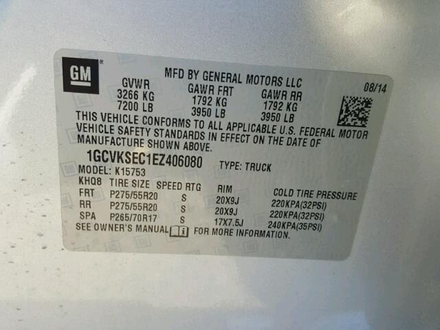 1GCVKSEC1EZ406080 - 2014 CHEVROLET SILVERADO SILVER photo 10