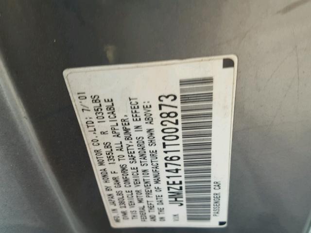 JHMZE14761T002873 - 2001 HONDA INSIGHT SILVER photo 10