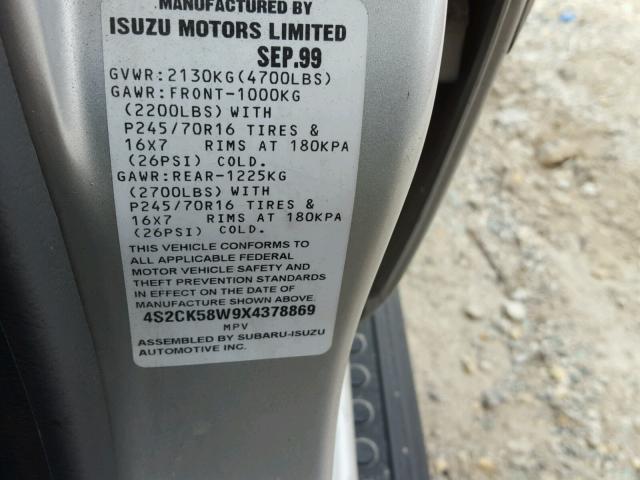 4S2CK58W9X4378869 - 1999 ISUZU RODEO S SILVER photo 10