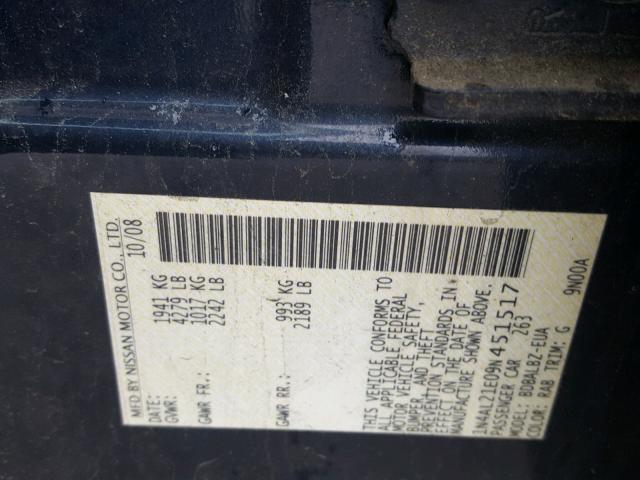 1N4AL21E09N451517 - 2009 NISSAN ALTIMA 2.5 BLUE photo 10