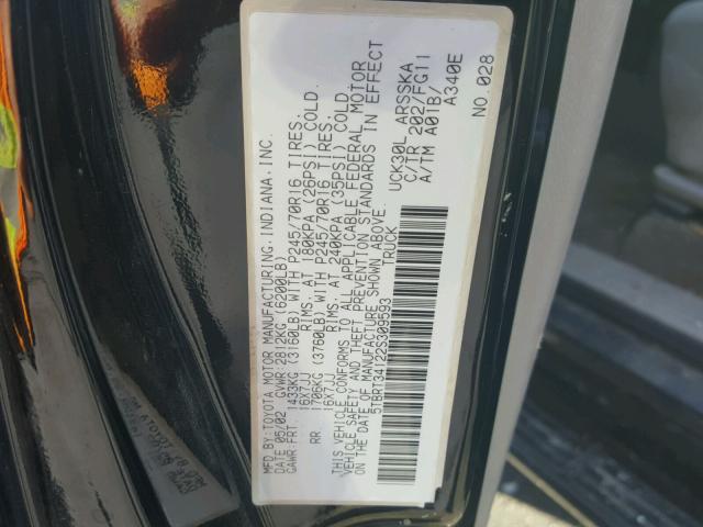 5TBRT34122S309593 - 2002 TOYOTA TUNDRA ACC BLACK photo 10