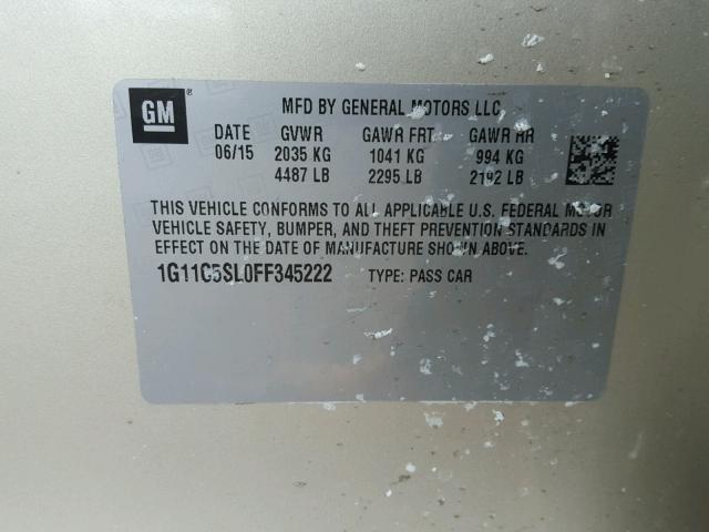 1G11C5SL0FF345222 - 2015 CHEVROLET MALIBU 1LT 棕色 照片 10